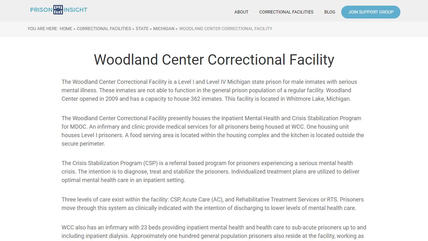 Woodland Center Correctional Facility - Prison Insight