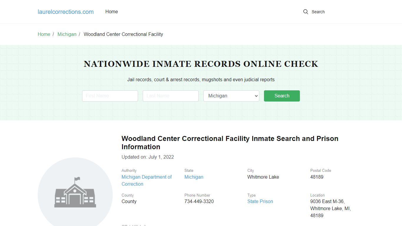 Woodland Center Correctional Facility Inmate Search, Visitation, Phone ...